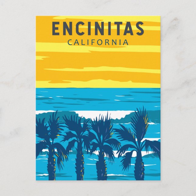 Encinitas California Travel Art Vintage Vykort (Framsida)