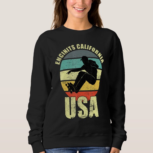 Encinitas California Usa Skateboarding T Shirt (Framsida)