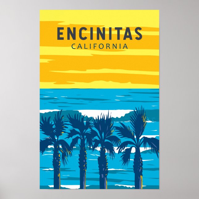 Encinitas Kalifornien Resa Konst Vintage Poster (Framsidan)