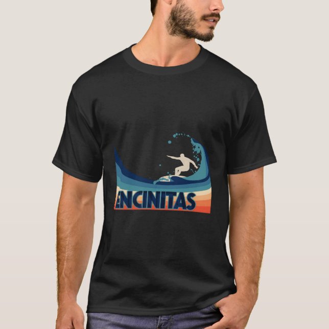 Encinitas Retro Surfa Travel Souvenir Clothes for  T Shirt (Framsida)