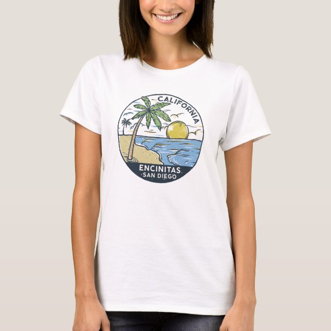 Encinitas San Diego California Vintage T Shirt (Framsida)
