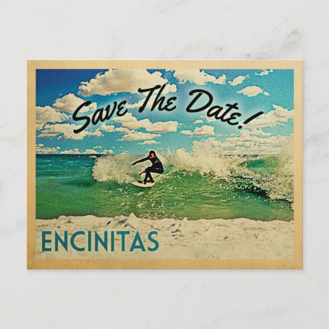 Encinitas Save Date California Surfing Meddelande Vykort (Framsida)