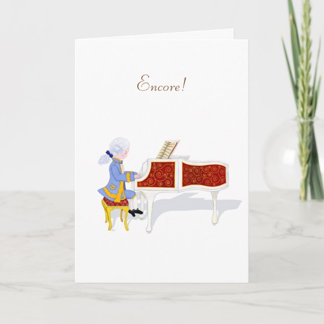 "Encore!" Cute Mozart Piano-prestanda Anteckningskort (Framsida)