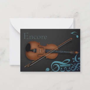 "Encore" Violin & Bow Elegant Black & Turcouise Anteckningskort