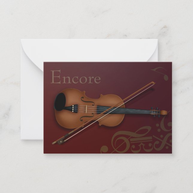 "Encore" Violin & Bow Elegant Burgundy-Anpassnings Anteckningskort (Framsida)