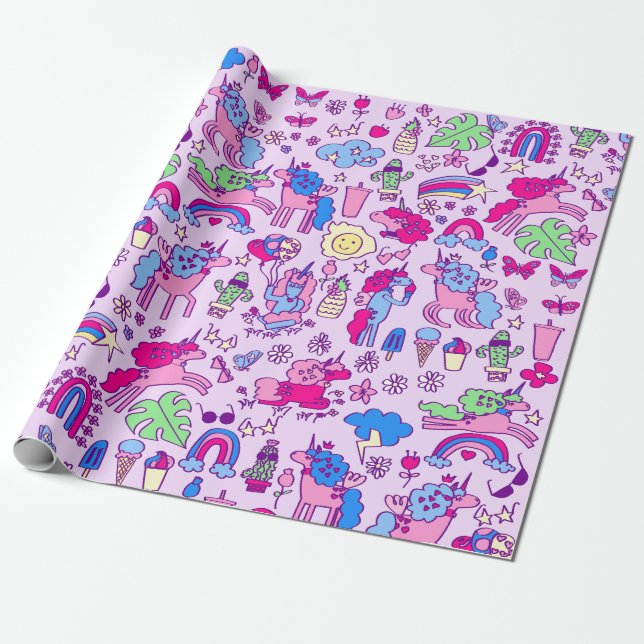 Encornus pegasus rainbow doodle presentpapper (Utrullad)