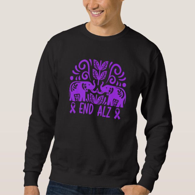 End Alz I Bära Lila Alzheimer's Awareness Elepha Lång Ärmad Tröja (Framsida)