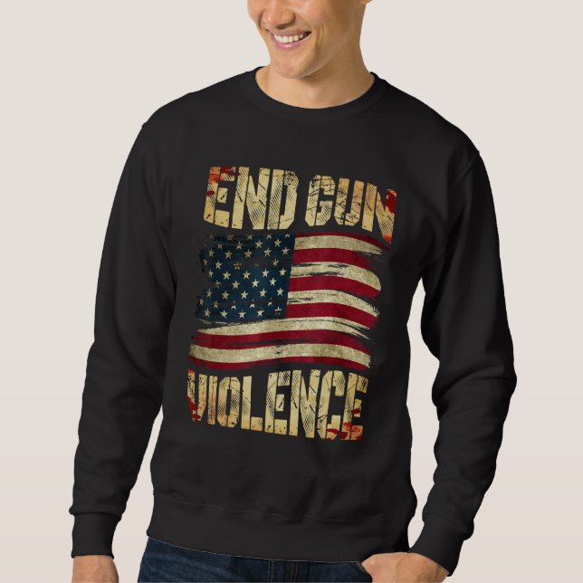 End Gun Violence Awareness US Flag Gun Control Lång Ärmad Tröja (Framsida)