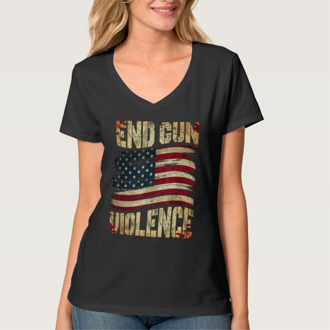 End Gun Violence Awareness US Flag Gun Control T Shirt (Framsida)
