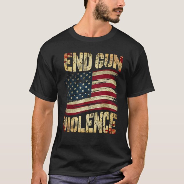 End Gun Violence Awareness US Flag Gun Control T Shirt (Framsida)
