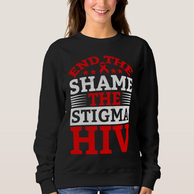 End HIV Shame Stigma Red Ribbon Awareness World AI T Shirt (Framsida)