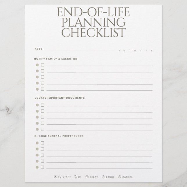 End-of-Life Planning Checklist Brevhuvud (Framsida)