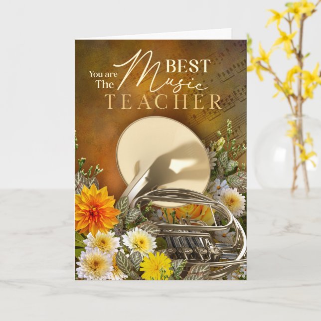 End-Of-Year French Horn Music Teacher Thank You Kort (Gul blomma)