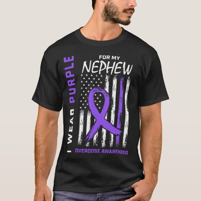 End Overdose Awareness Shirt Nephew August Purple  T (Framsida)