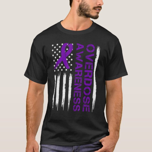 End Overdose Pruple Ribbon Opioid Overdose Awarene T Shirt (Framsida)