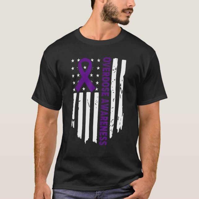 End Overdose Pruple Ribbon Opioid Overdose Awarene T Shirt (Framsida)