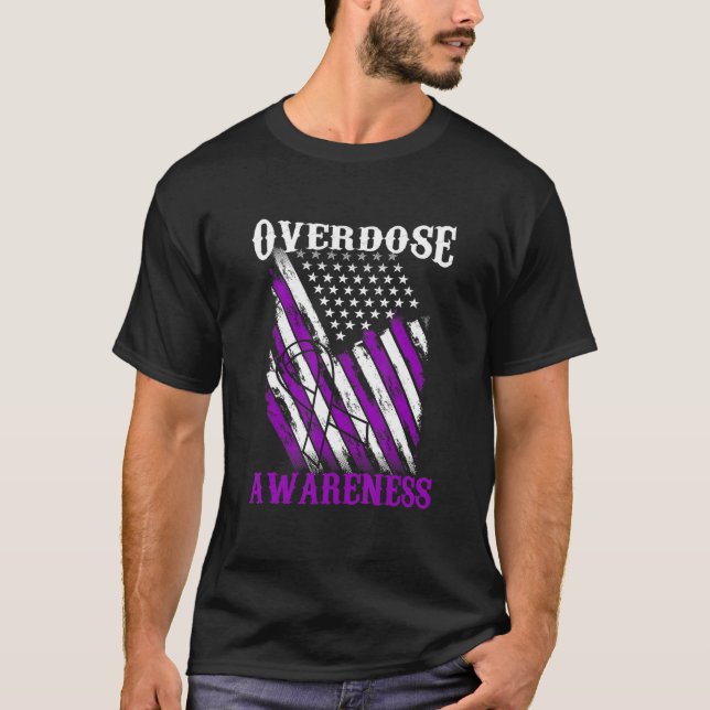 End Overdose Pruple Ribbon Opioid Overdose Awarene T Shirt (Framsida)