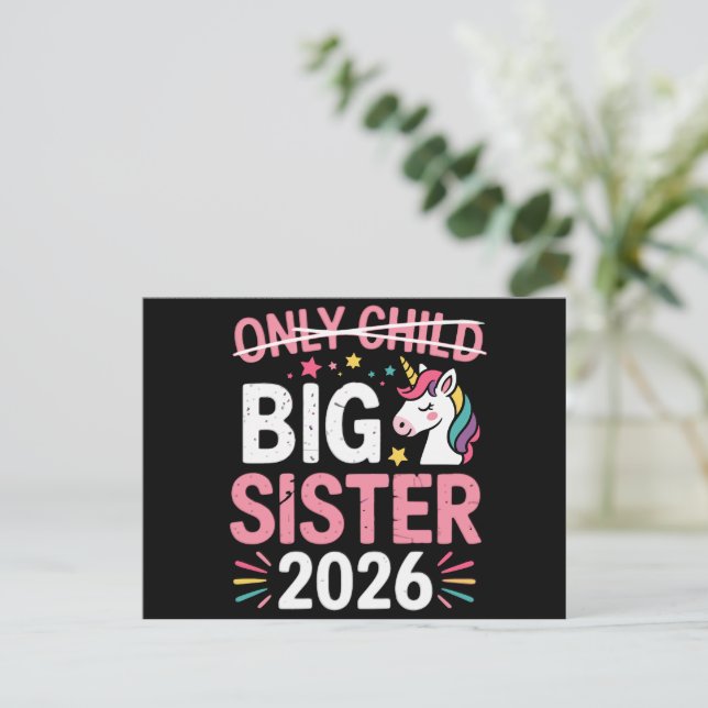 Enda barn överstruket stor syster 2026 graviditet meddelande vykort (Stående Fram)