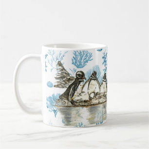 Endangångna handmålade Galapagos Penguins Kaffemugg
