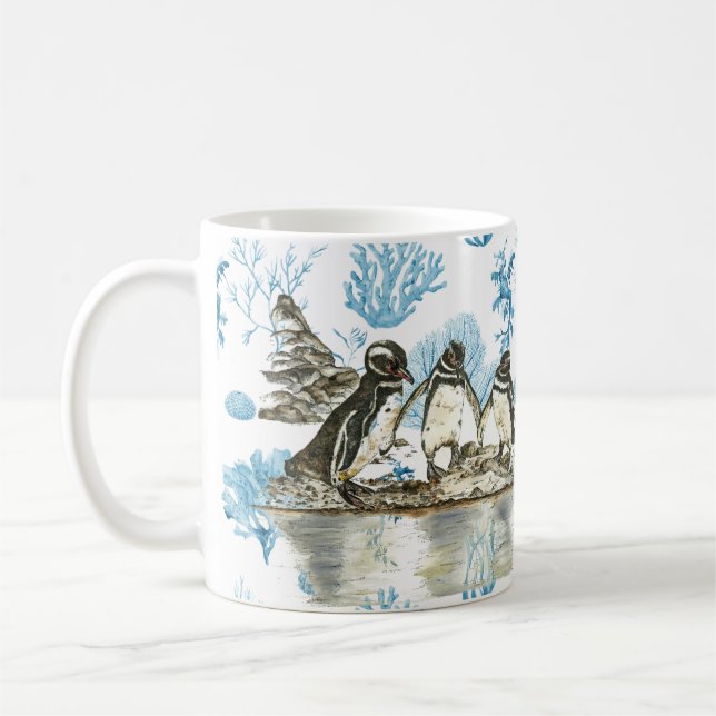 Endangångna handmålade Galapagos Penguins Kaffemugg (Vänster)