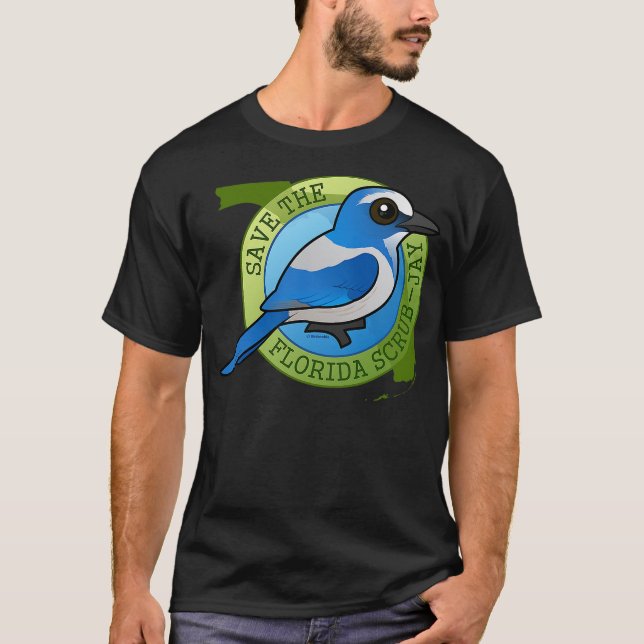 Endangered Florida Scrub-Jay Cartoon Bird Conserva T Shirt (Framsida)