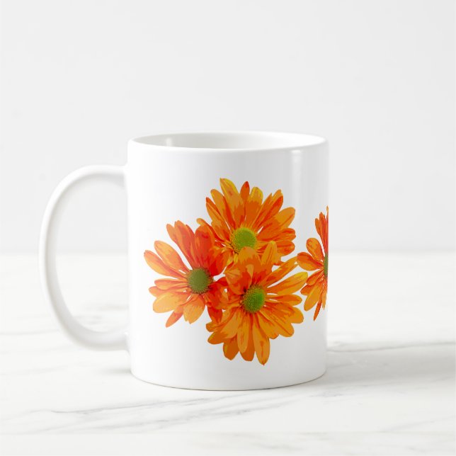 Endast 3 Blommar i Gerbera-Daisyn + din text och d Kaffemugg (Vänster)