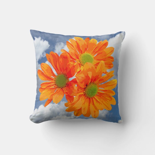 Endast 3 Blommar i Gerbera-Daisyn + din text och d Kudde (Framsida)