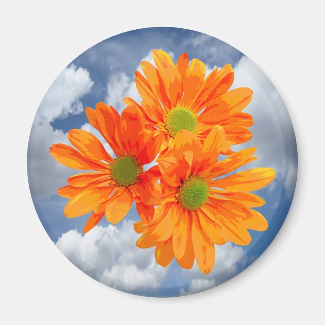 Endast 3 Blommar i Gerbera-Daisyn + din text och d Magnet (Framsidan)