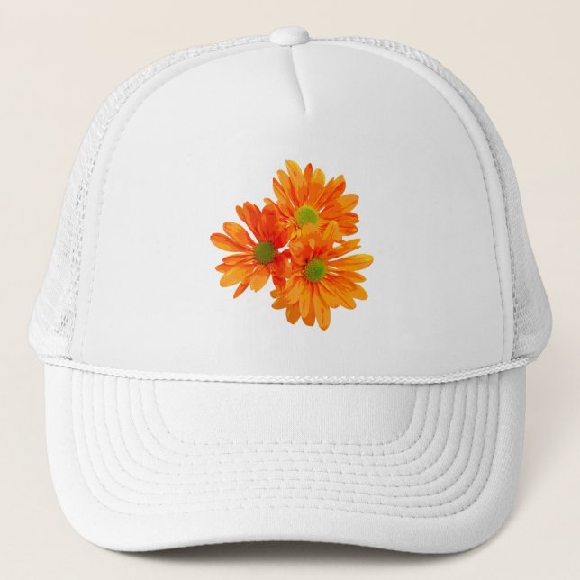 Endast 3 Blommar i Gerbera-Daisyn + din text och d Truckerkeps (Framsida)