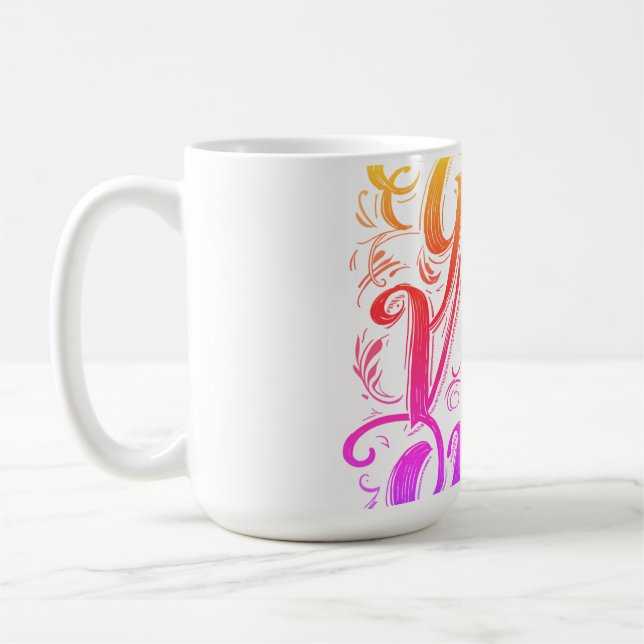 Endast bra vibbar Scriptmärke Kaffemugg (Vänster)
