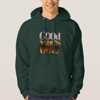 Endast bra vibbar Tropisk solnedgång Typsnittsdesi Hoodie