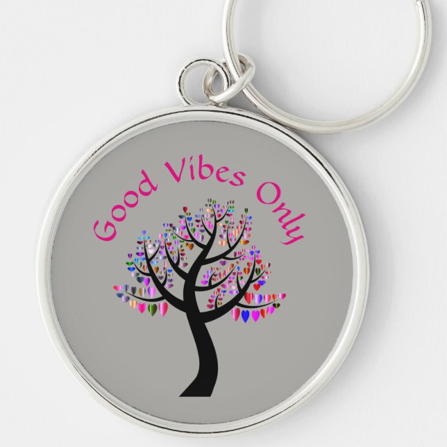 Endast bra vibes rund silverfärgad nyckelring (Framsidan)