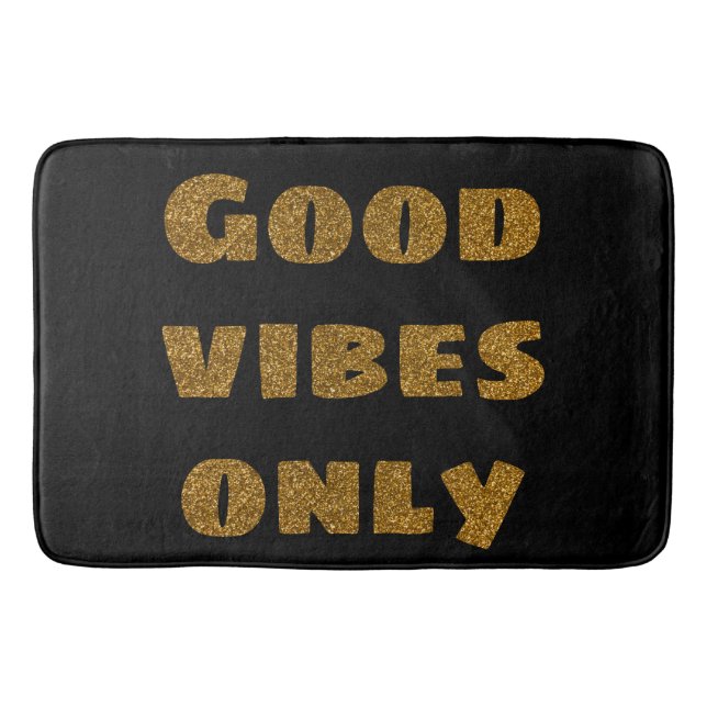 Endast bra vibes | Svart och Golden Glitter Badrumsmatta (Framsidan)