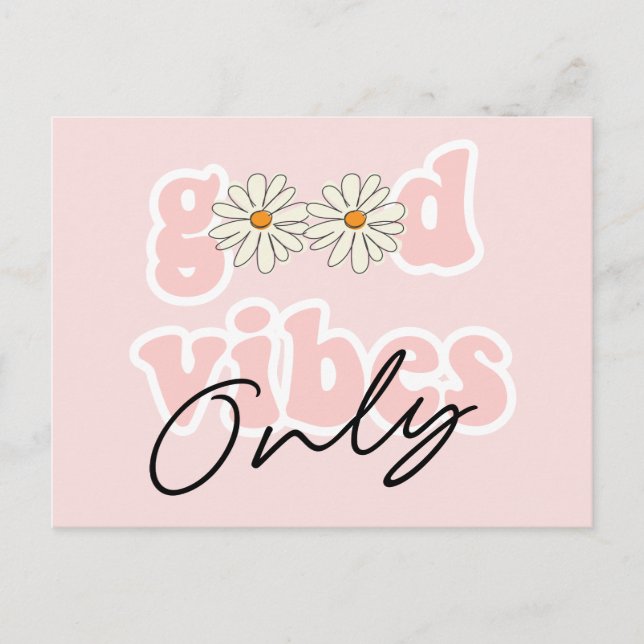 Endast Bra Vibrationer 70-tals Hippie Slogan Vykort (Framsida)