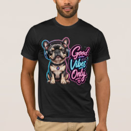 Endast bra vibrationer fransk bulldog neon-typogra t shirt