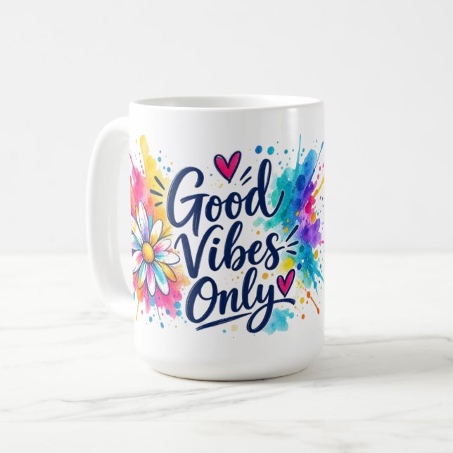 Endast bra vibrationer kaffemugg (Framsida vänster)