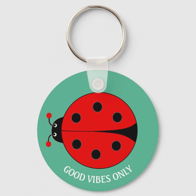 Endast bra vibrationer Lady Bug på grönt Nyckelring (Framsida)
