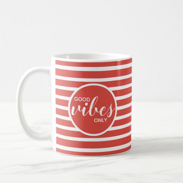 Endast Bra Vibrationer Motiverande Citat Rött Kaffemugg (Vänster)