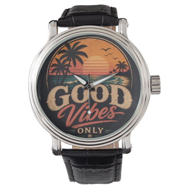 Endast Bra Vibrationer Retro Solnedgångsdesign Armbandsur (Framsida)