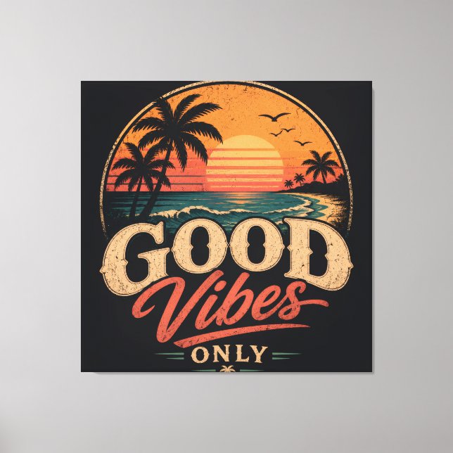 Endast Bra Vibrationer Retro Solnedgångsdesign Canvastryck (Framsida)