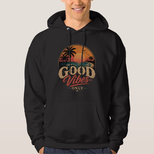 Endast Bra Vibrationer Retro Solnedgångsdesign Hoodie (Framsida)