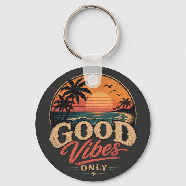 Endast Bra Vibrationer Retro Solnedgångsdesign Nyckelring (Framsida)