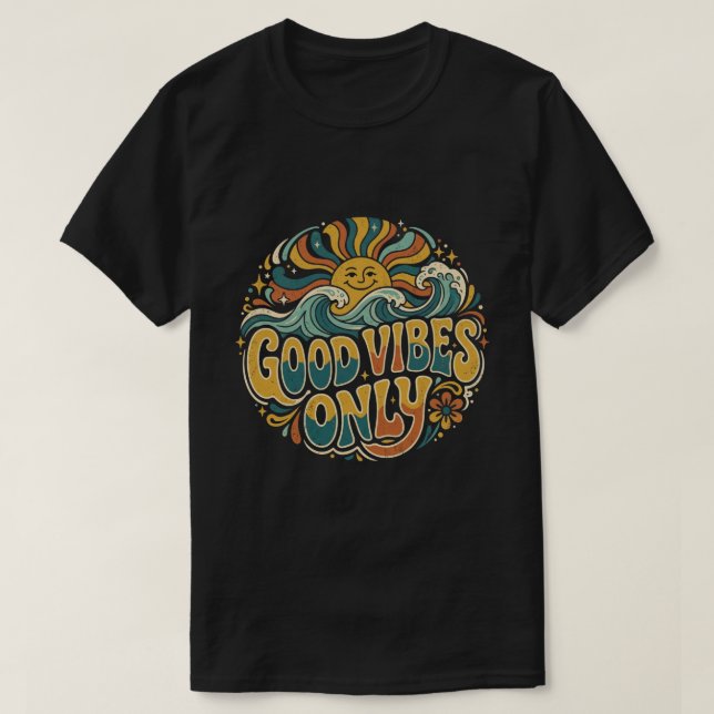 Endast Bra Vibrationer Tröja Positiv Retro Sol T-s (Design framsida)