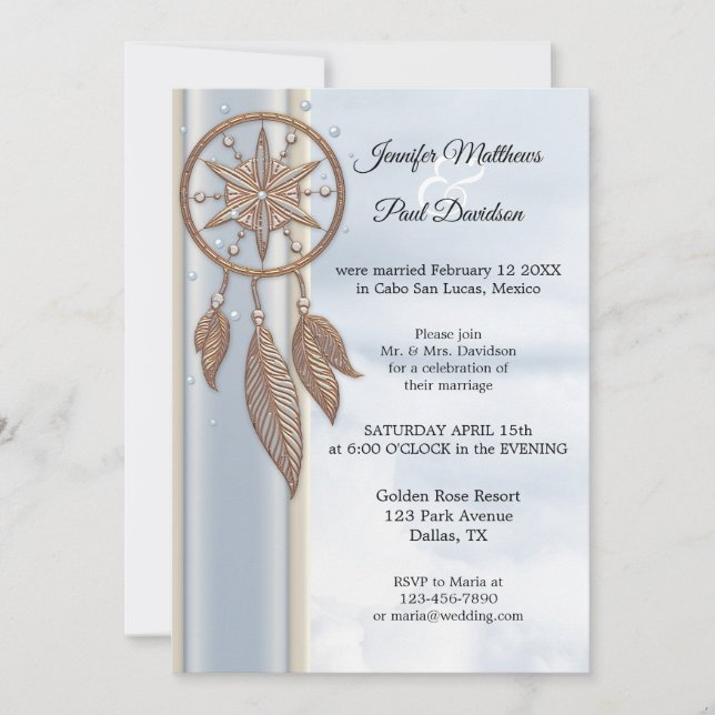Endast Dusty Blue Dreamcatcher Wedding Reception Inbjudningar (Framsida)