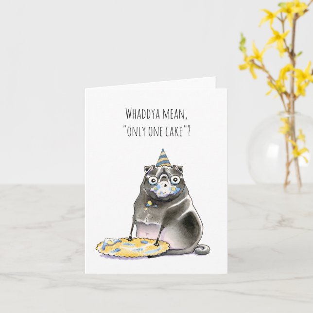 Endast ett Cake Black pug-födelsedagskort Kort (Gul blomma)
