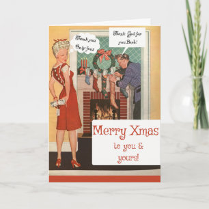 Endast fans räddar Xmas, rolig vintage Kort