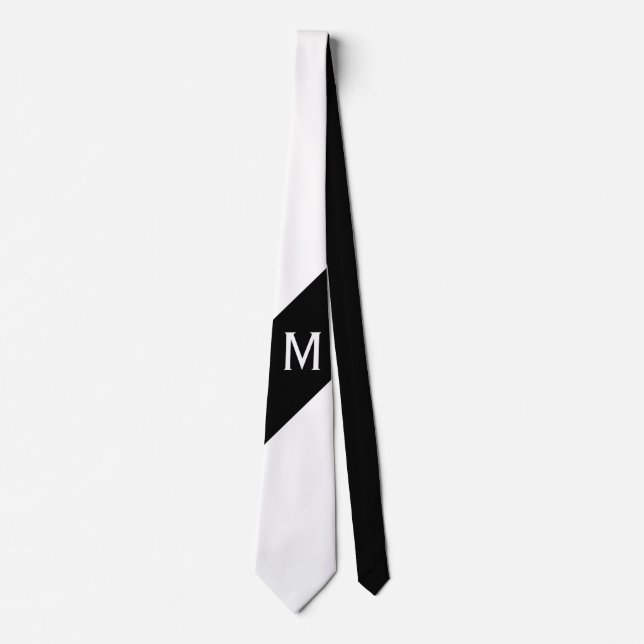 Endast Färg och banderoll - svart vitt + monogram Slips (Framsida)