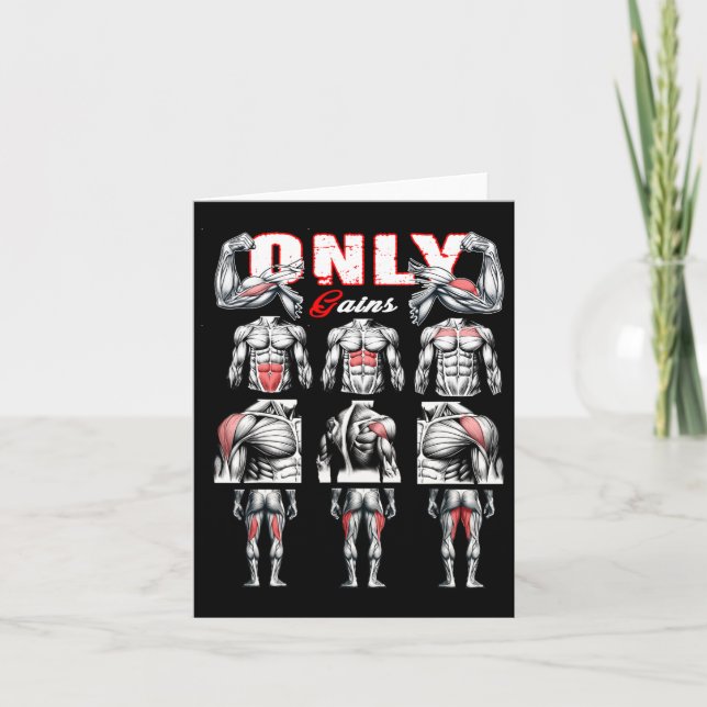 Endast Gains Bodybuilding Workout Gym1 Kort (Framsida)