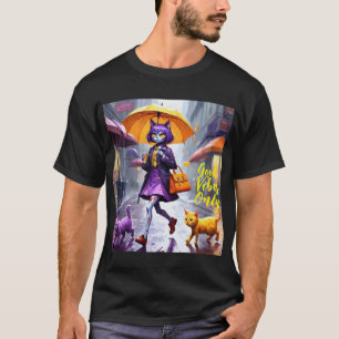 Endast goda vibes: Katt i regn-grafik T-Shirt