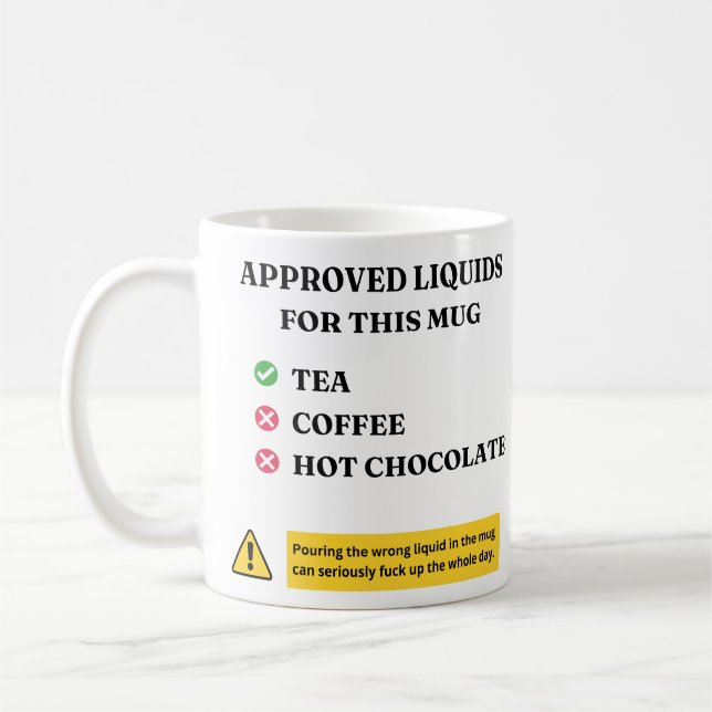 Endast Godkända Vätskor Rolig Teknärdesign Kaffemugg (Vänster)